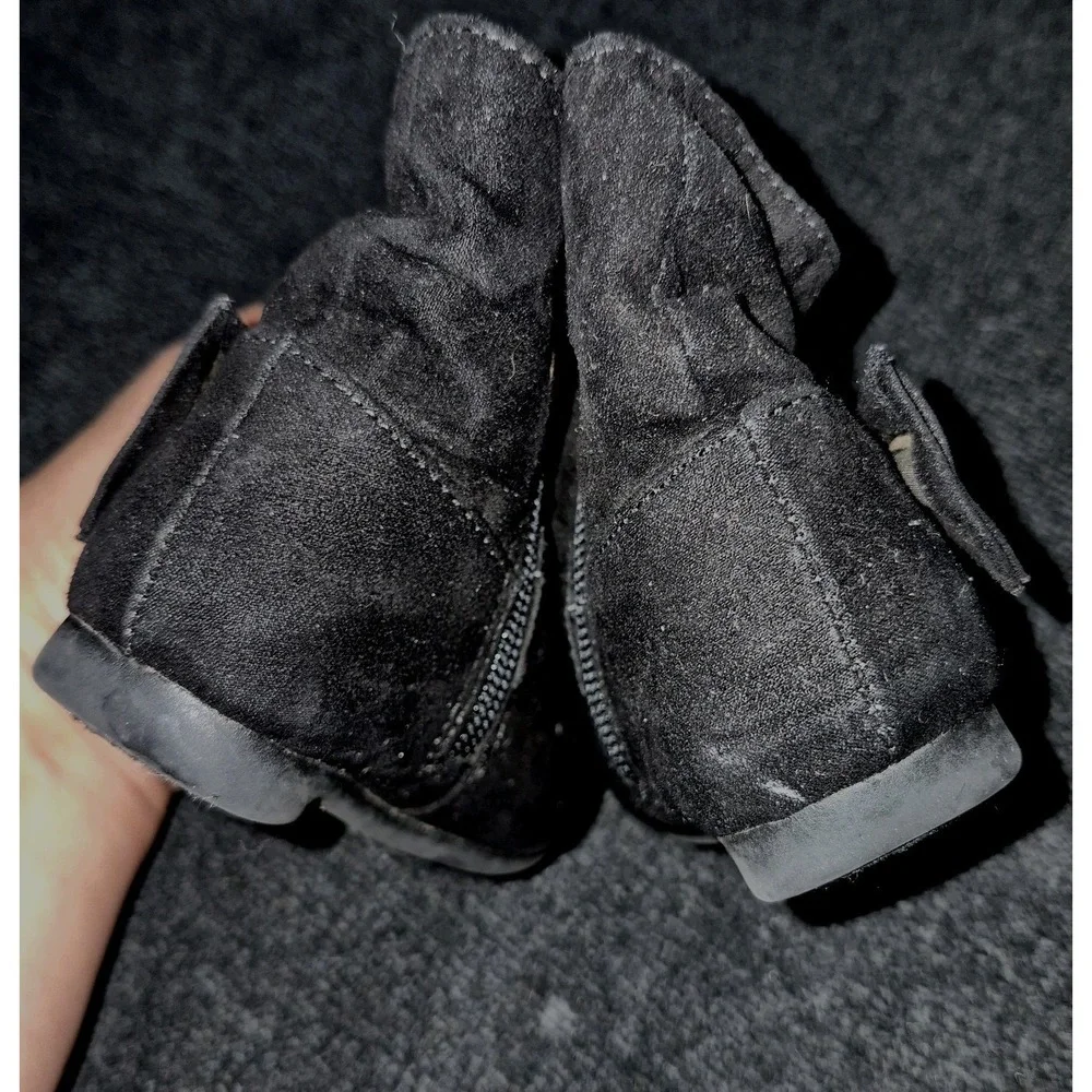 Black Girls Fabric Ankle Bootie Boots Bow Accent Side Zip US 4 EU 19